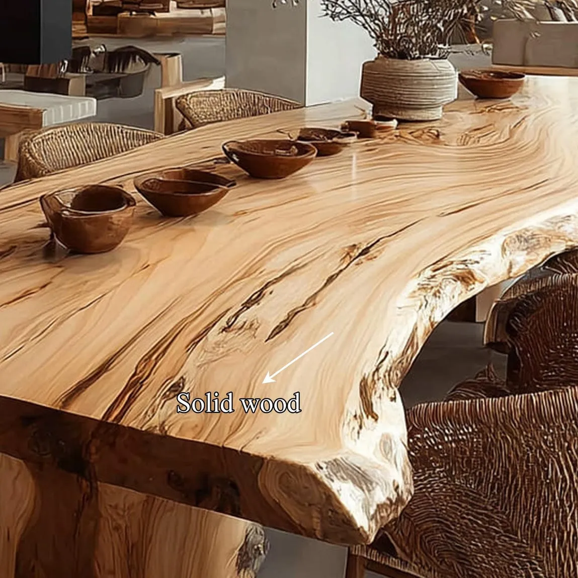 Custom Solid Wood Dining Table Live Edge Rustic Dining Room Centerpiece, Natural Wood Table Modern Home Decor Gift - Image 4