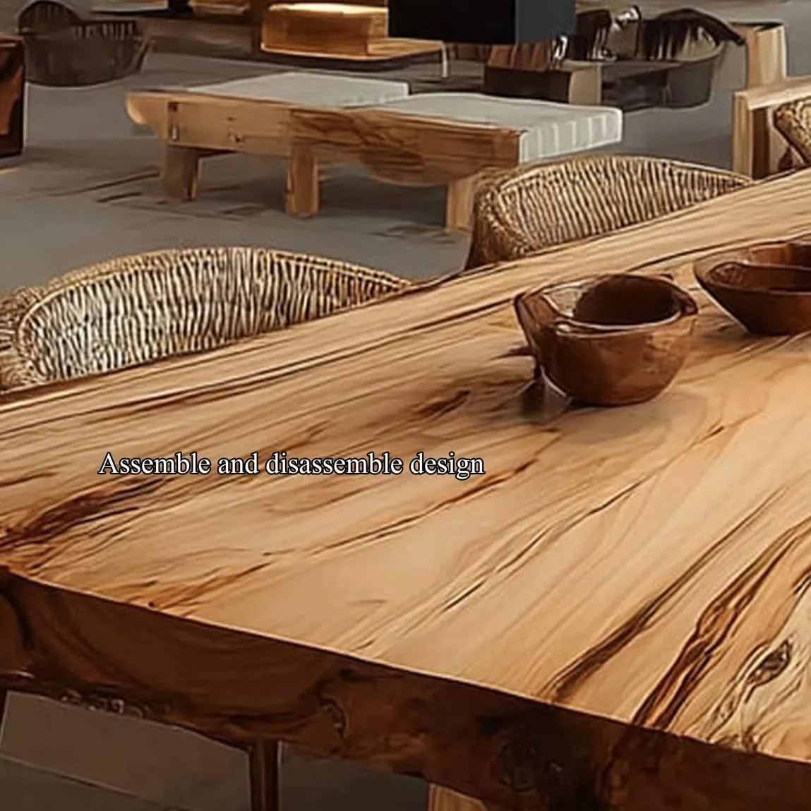 Custom Solid Wood Dining Table Live Edge Rustic Dining Room Centerpiece, Natural Wood Table Modern Home Decor Gift - Image 5