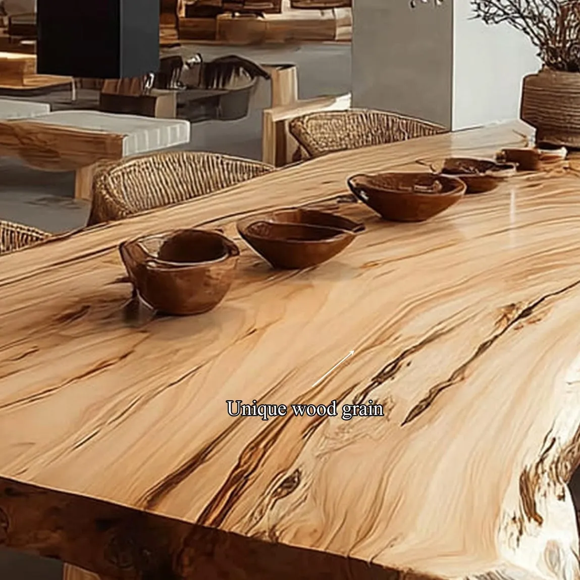 Custom Solid Wood Dining Table Live Edge Rustic Dining Room Centerpiece, Natural Wood Table Modern Home Decor Gift - Image 6