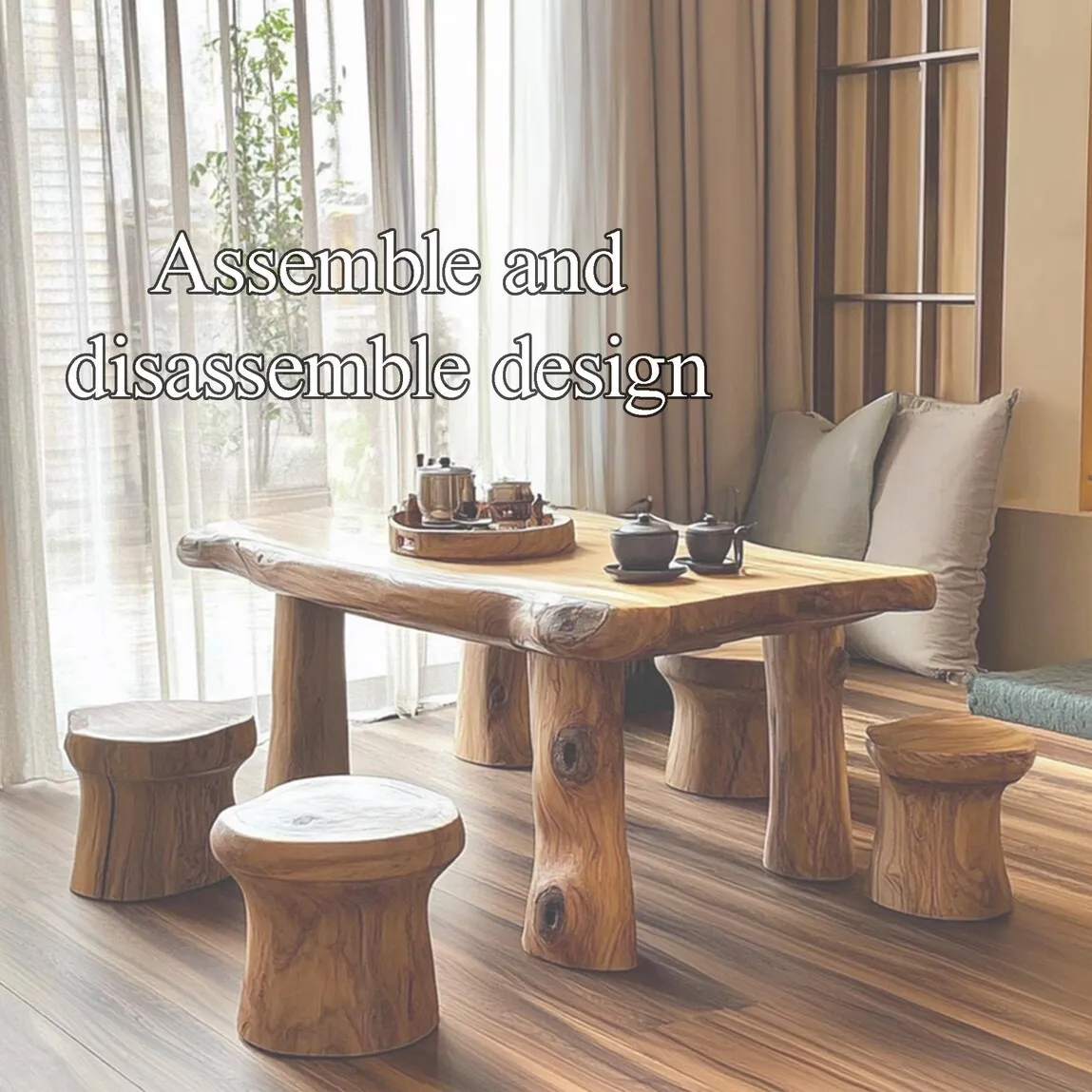 Custom Table and Chair Sets Natural Colors Handmade Solid Wood Designer Impressive Style Tea Tables Home Decor Gift Her - Image 3
