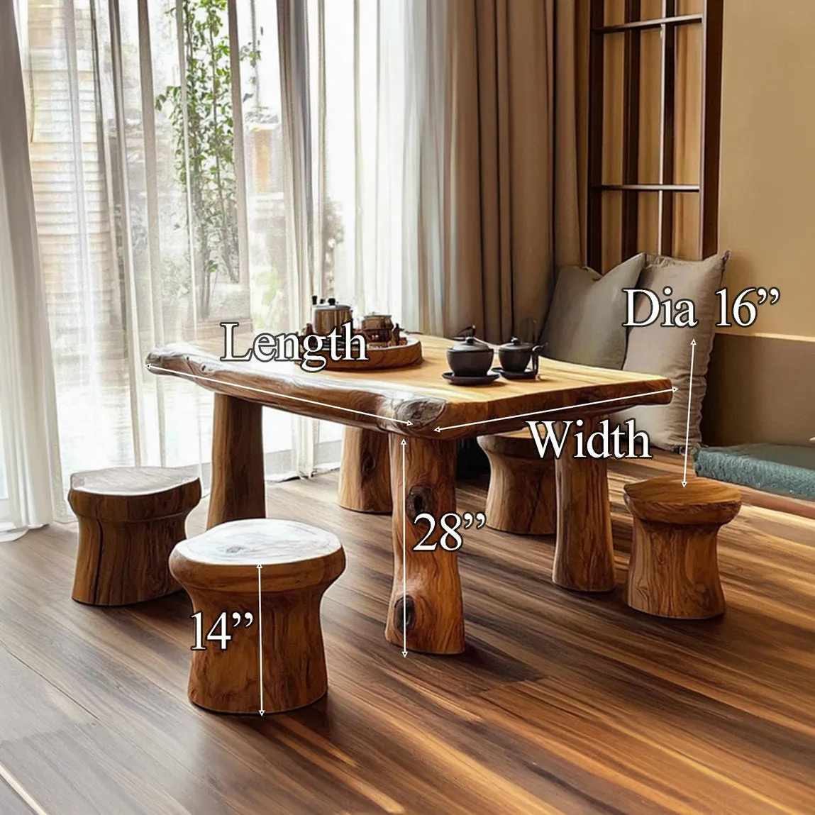 Custom Table and Chair Sets Natural Colors Handmade Solid Wood Designer Impressive Style Tea Tables Home Decor Gift Her - Image 4