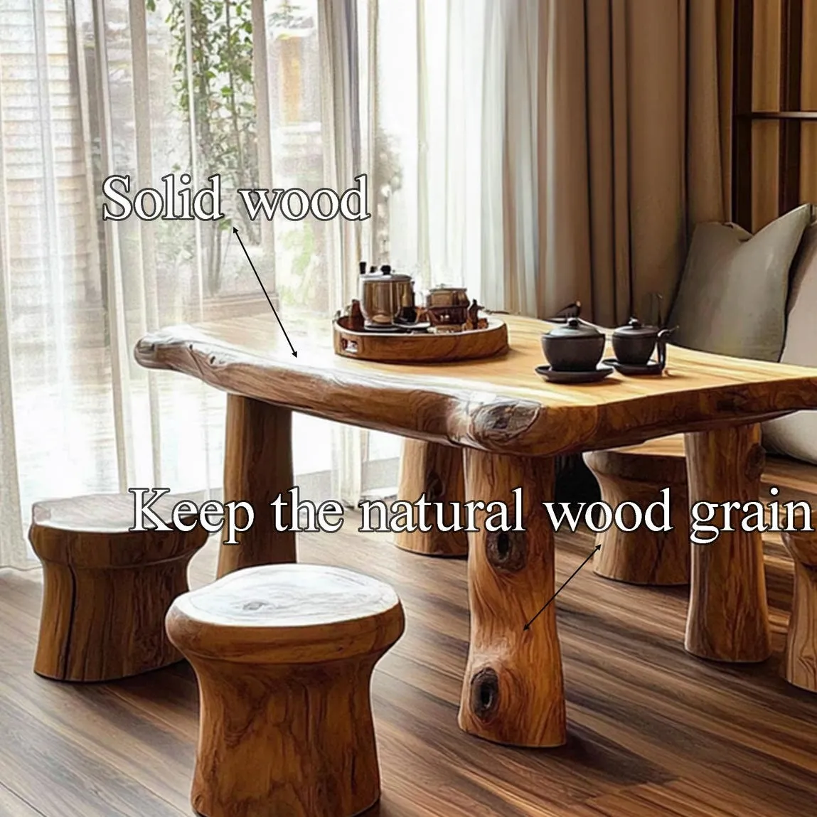 Custom Table and Chair Sets Natural Colors Handmade Solid Wood Designer Impressive Style Tea Tables Home Decor Gift Her - Image 6