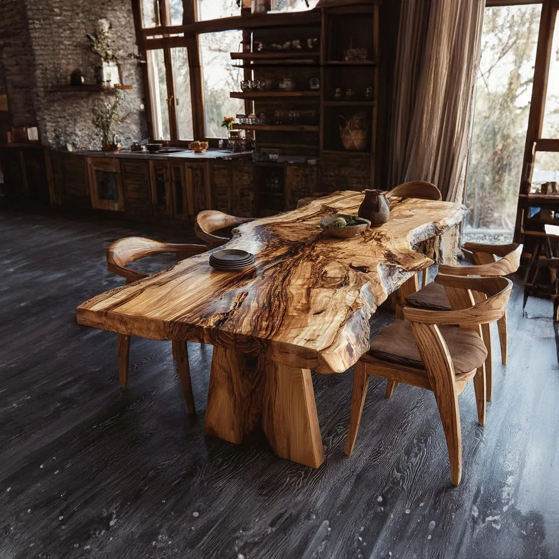 Rustic Live Edge Walnut Dining Table Handmade Solid Wood Table Custom Farmhouse Kitchen Table  Modern Walnut Wood Furniture Decor Home Gift