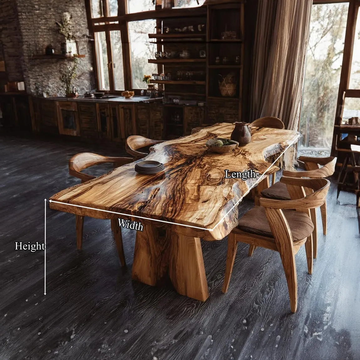 Rustic Live Edge Walnut Dining Table Handmade Solid Wood Table Custom Farmhouse Kitchen Table  Modern Walnut Wood Furniture Decor Home Gift - Image 2
