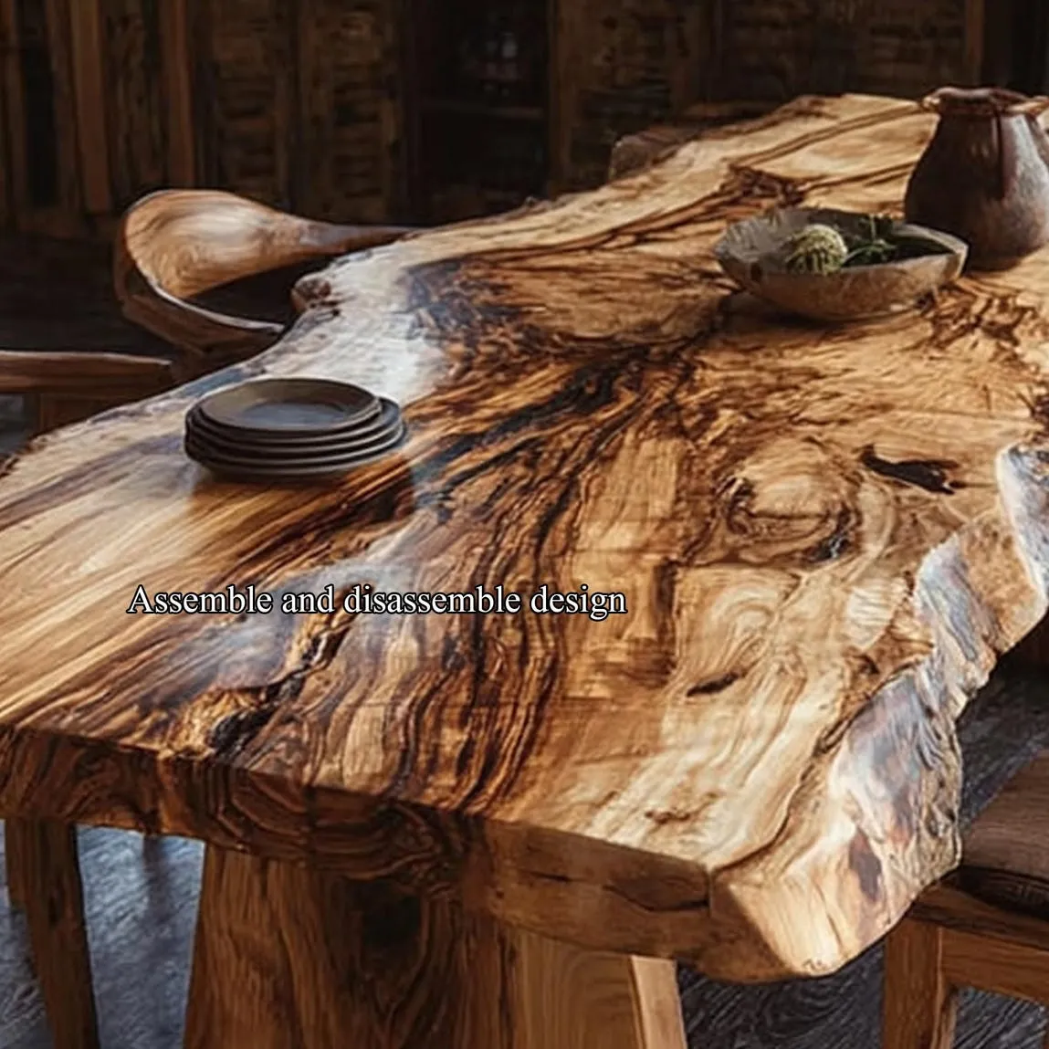 Rustic Live Edge Walnut Dining Table Handmade Solid Wood Table Custom Farmhouse Kitchen Table  Modern Walnut Wood Furniture Decor Home Gift - Image 4