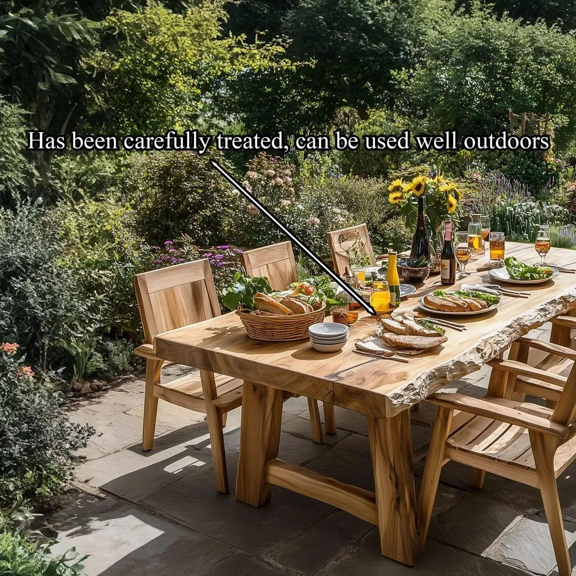 Rustic Solid wood large dining table set live edge table garden farmhouse set of 4 chair walnut narrow dining table home decor gift - Image 2