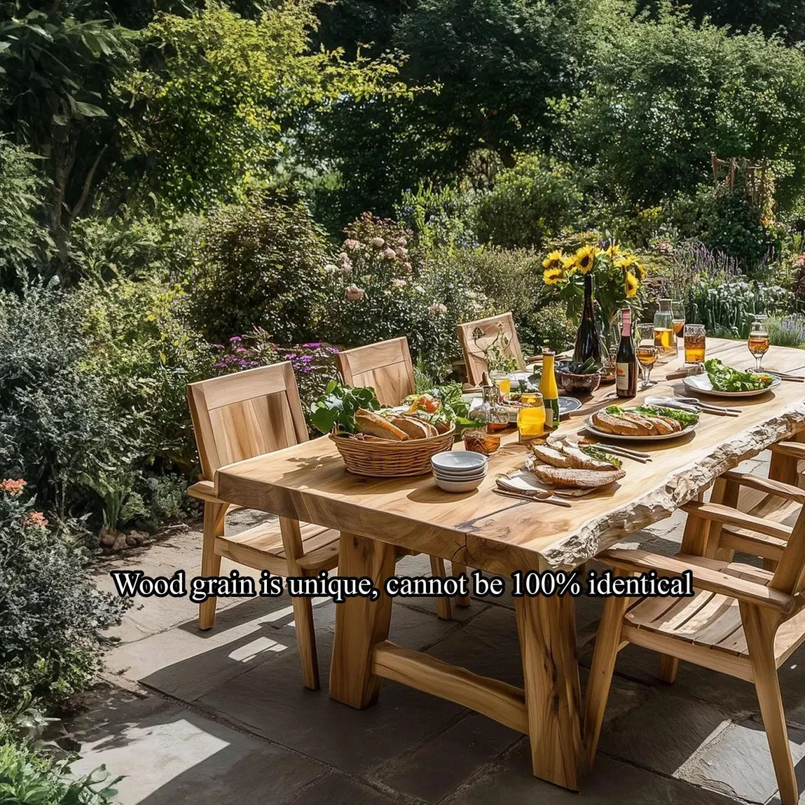 Rustic Solid wood large dining table set live edge table garden farmhouse set of 4 chair walnut narrow dining table home decor gift - Image 3