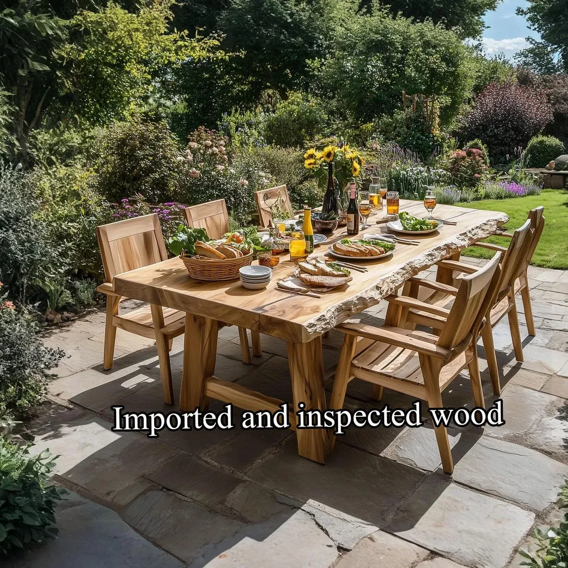 Rustic Solid wood large dining table set live edge table garden farmhouse set of 4 chair walnut narrow dining table home decor gift - Image 4