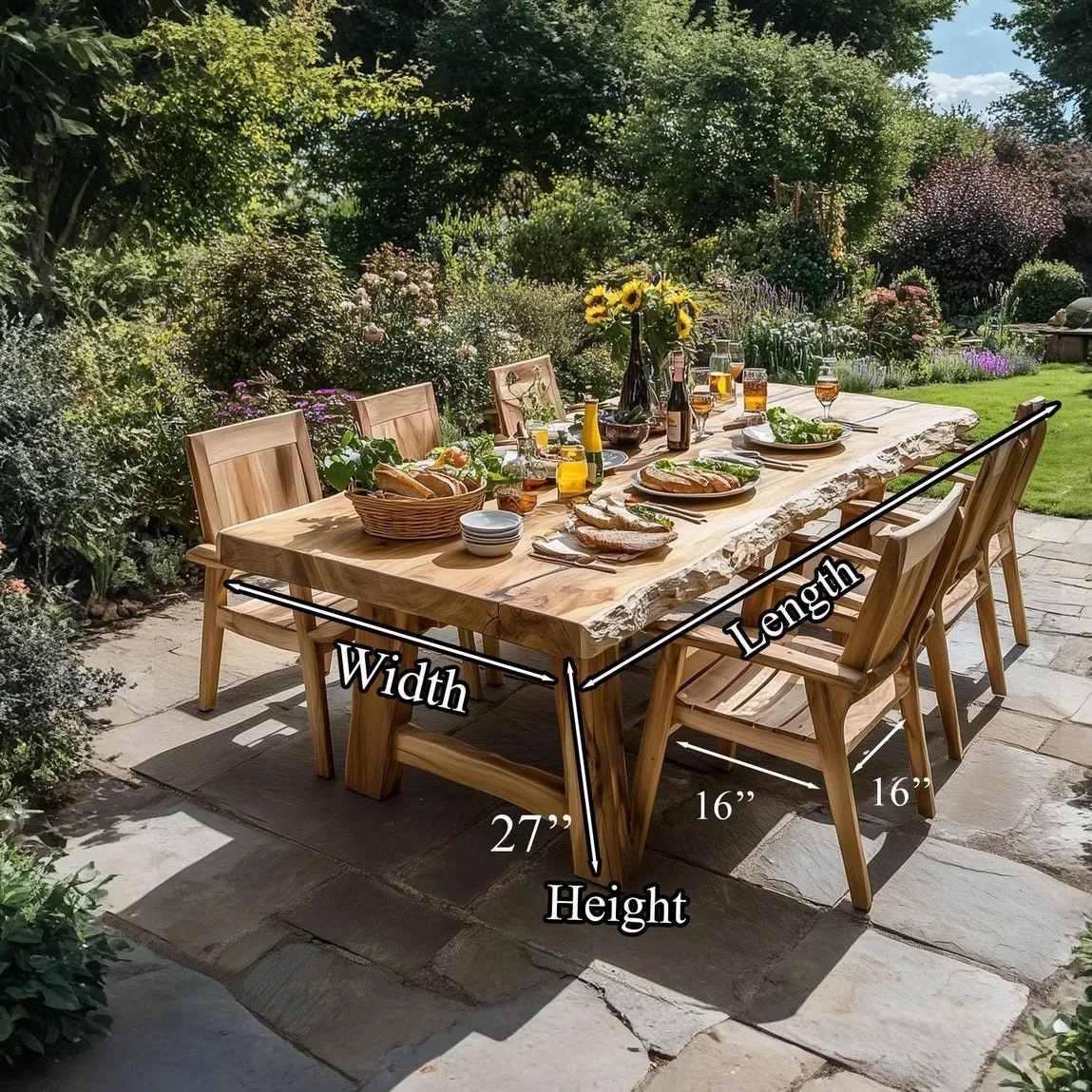 Rustic Solid wood large dining table set live edge table garden farmhouse set of 4 chair walnut narrow dining table home decor gift - Image 6