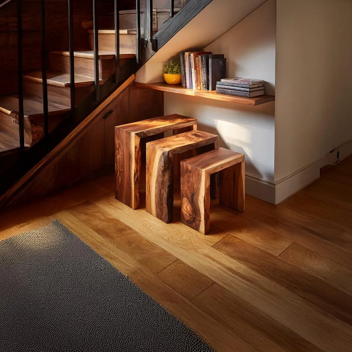 Wooden Stool Modern Side Table Indoor Plant Stand Small Side Table Modern Plant Stand End Table Laptop Table Bedside Table Decor Home Gift - Image 7