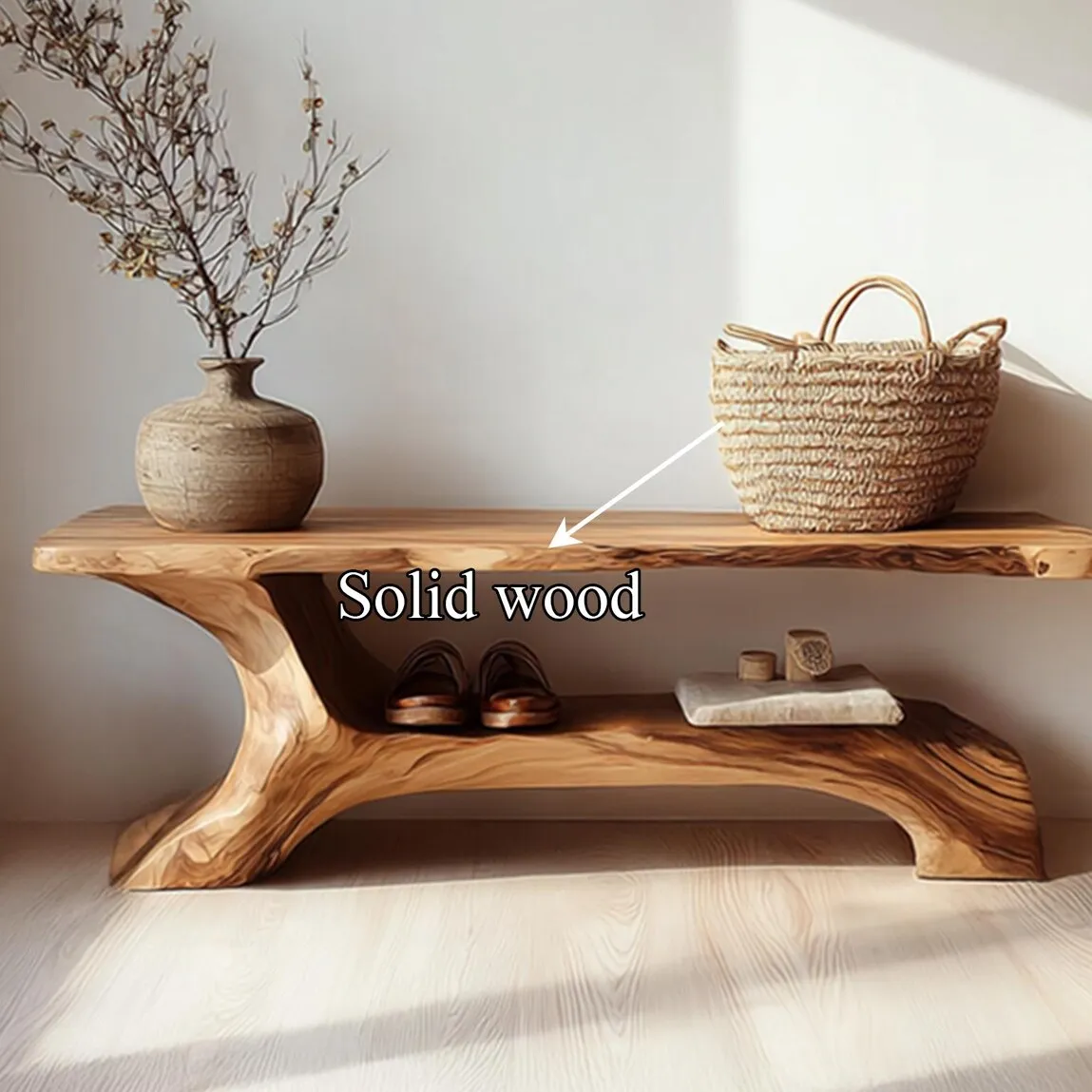 Rustic Shoe Bench Entryway Bench Drawer Solid Birch Wood Shoe Bench Hallway Furniture Decor Living Room Gift Christmas - Image 3