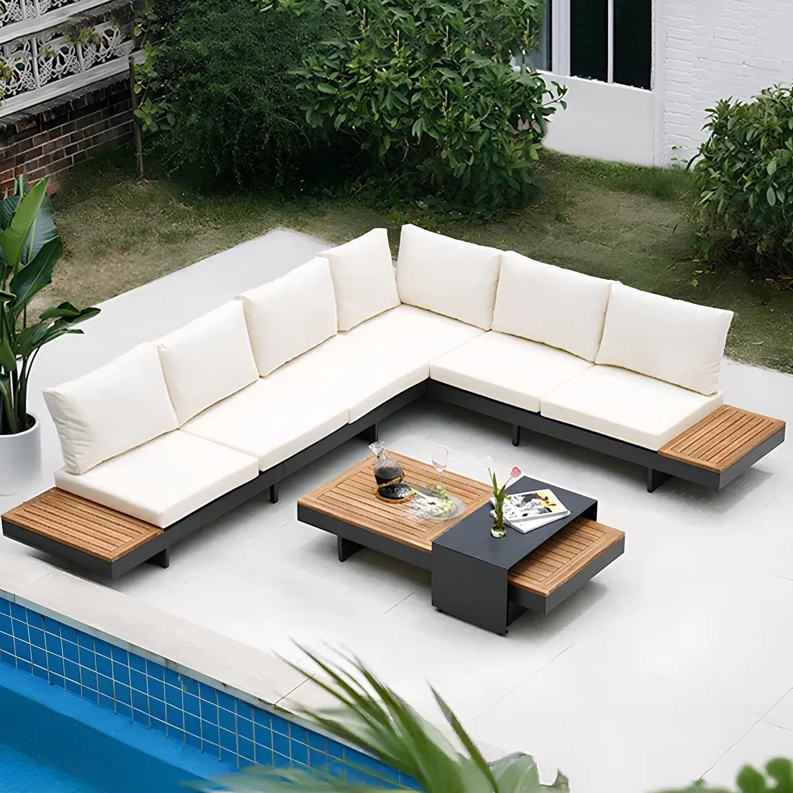 Modern Seater Outdoor Sectional Rustic Wooden Sofa Set Coffee Table Recliner Decor Garden Gift Her - Image 2