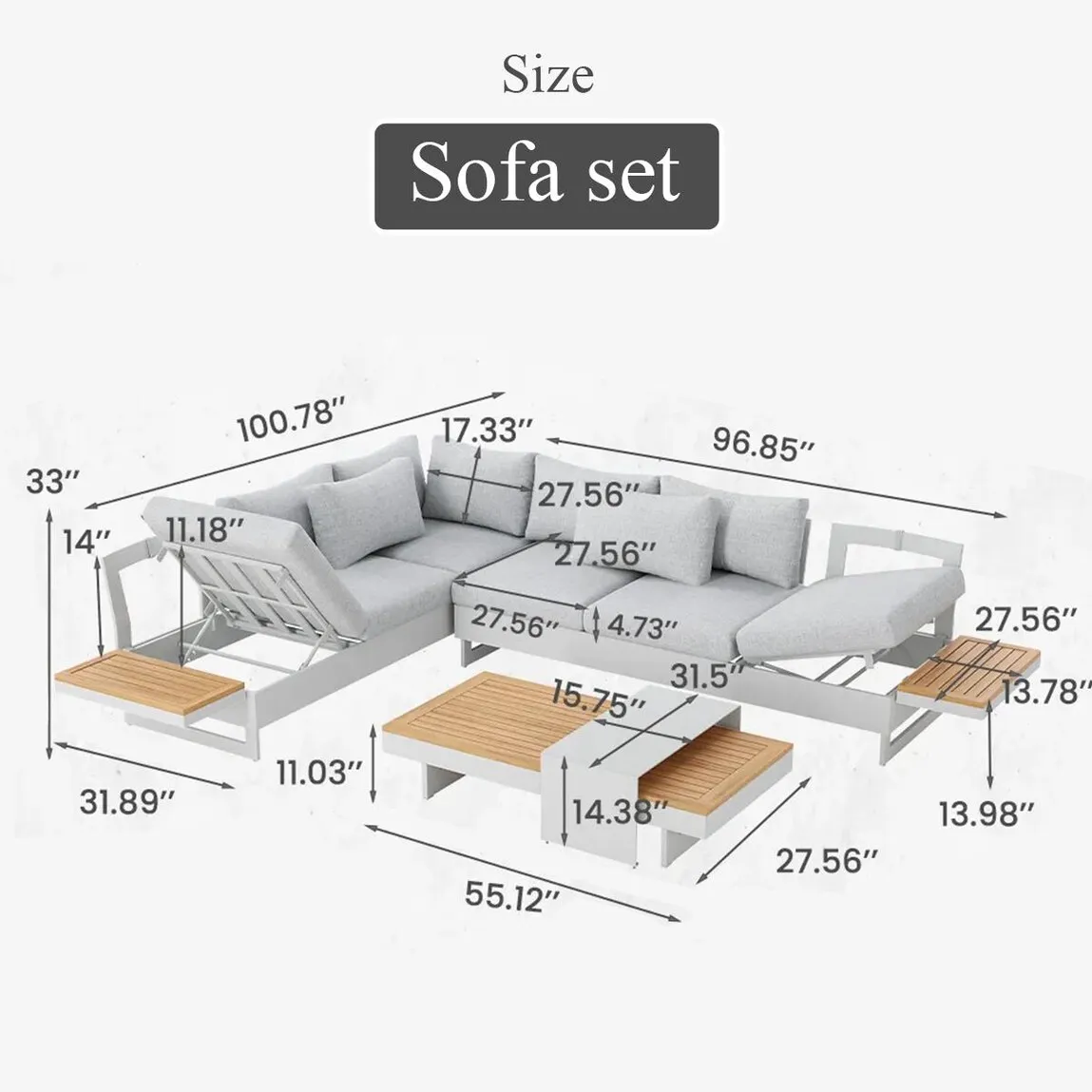 Modern Seater Outdoor Sectional Rustic Wooden Sofa Set Coffee Table Recliner Decor Garden Gift Her - Image 3