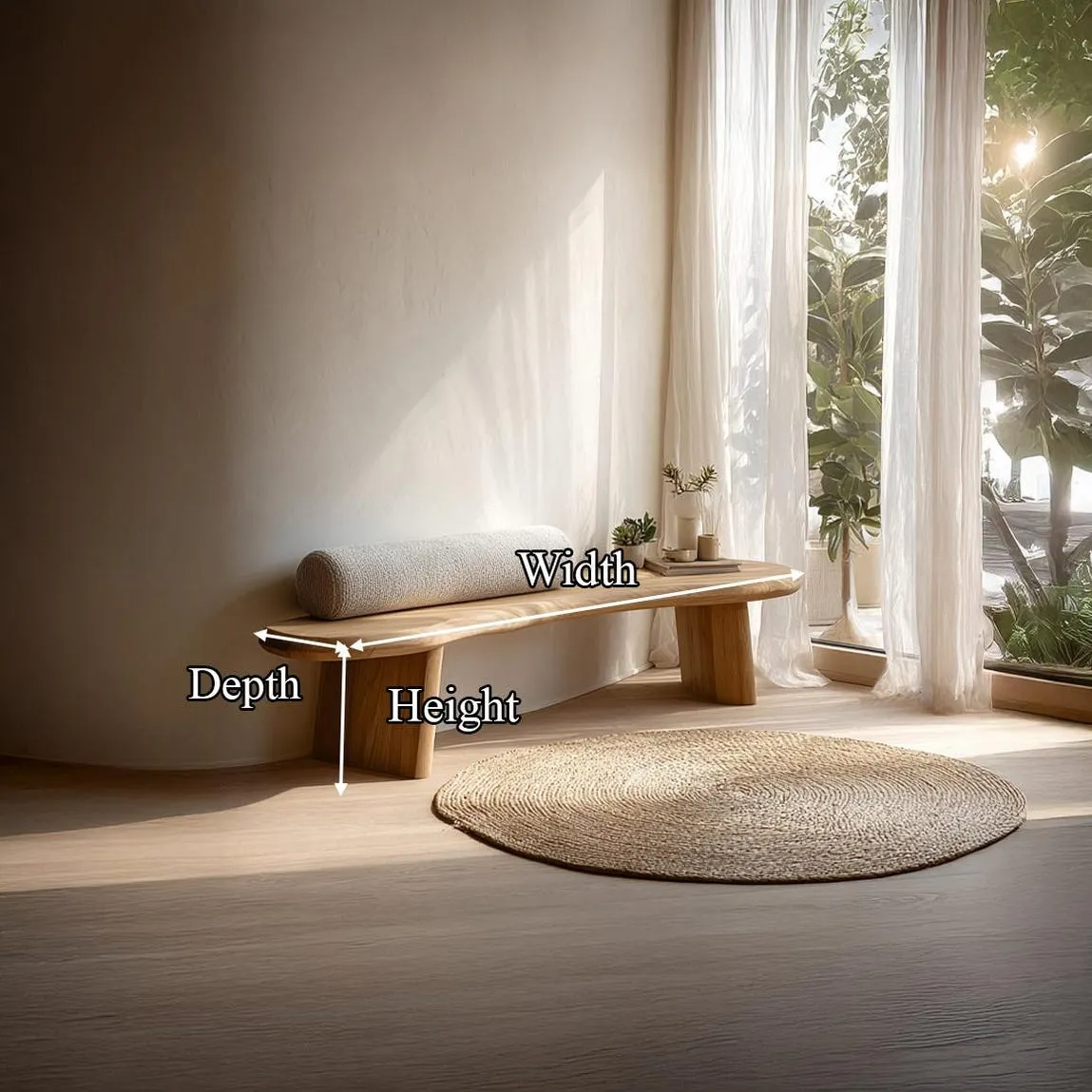 Rustic Solid Wood Bench, Minimalist Japandi Style Entryway Bench, Handcrafted Wooden Seating Furniture - Image 2
