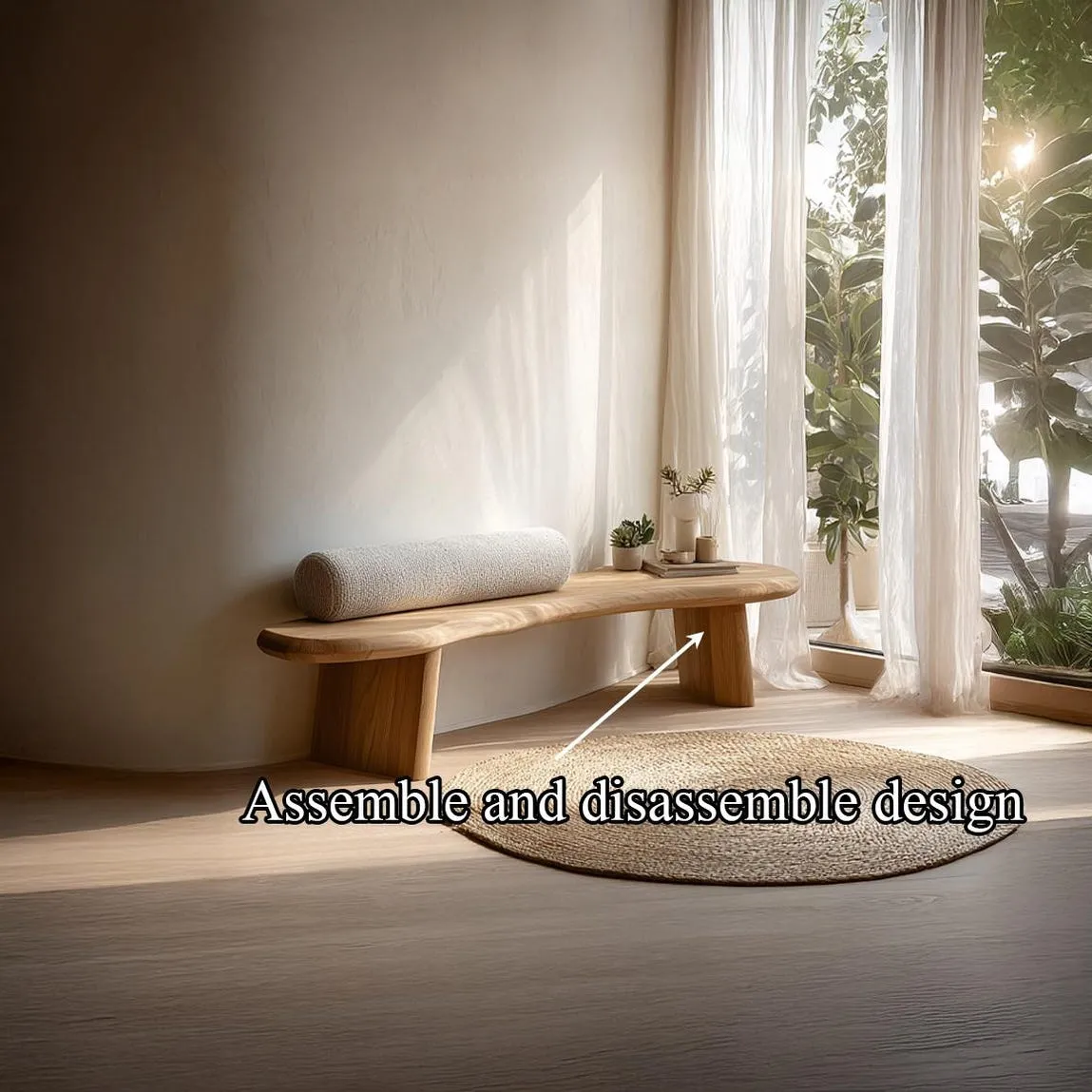 Rustic Solid Wood Bench, Minimalist Japandi Style Entryway Bench, Handcrafted Wooden Seating Furniture - Image 3
