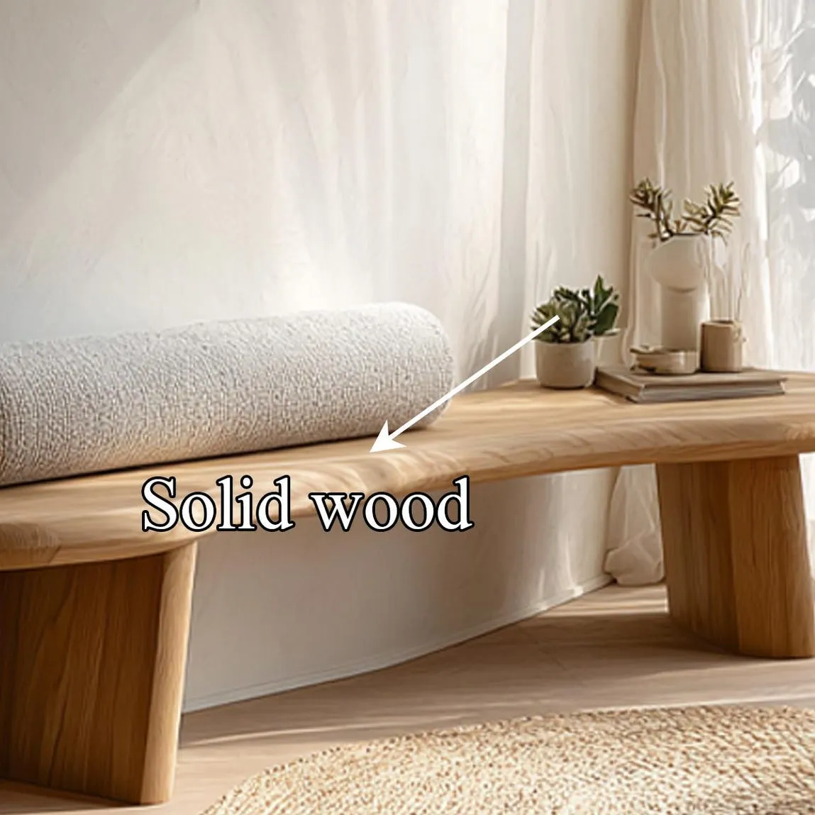 Rustic Solid Wood Bench, Minimalist Japandi Style Entryway Bench, Handcrafted Wooden Seating Furniture - Image 4