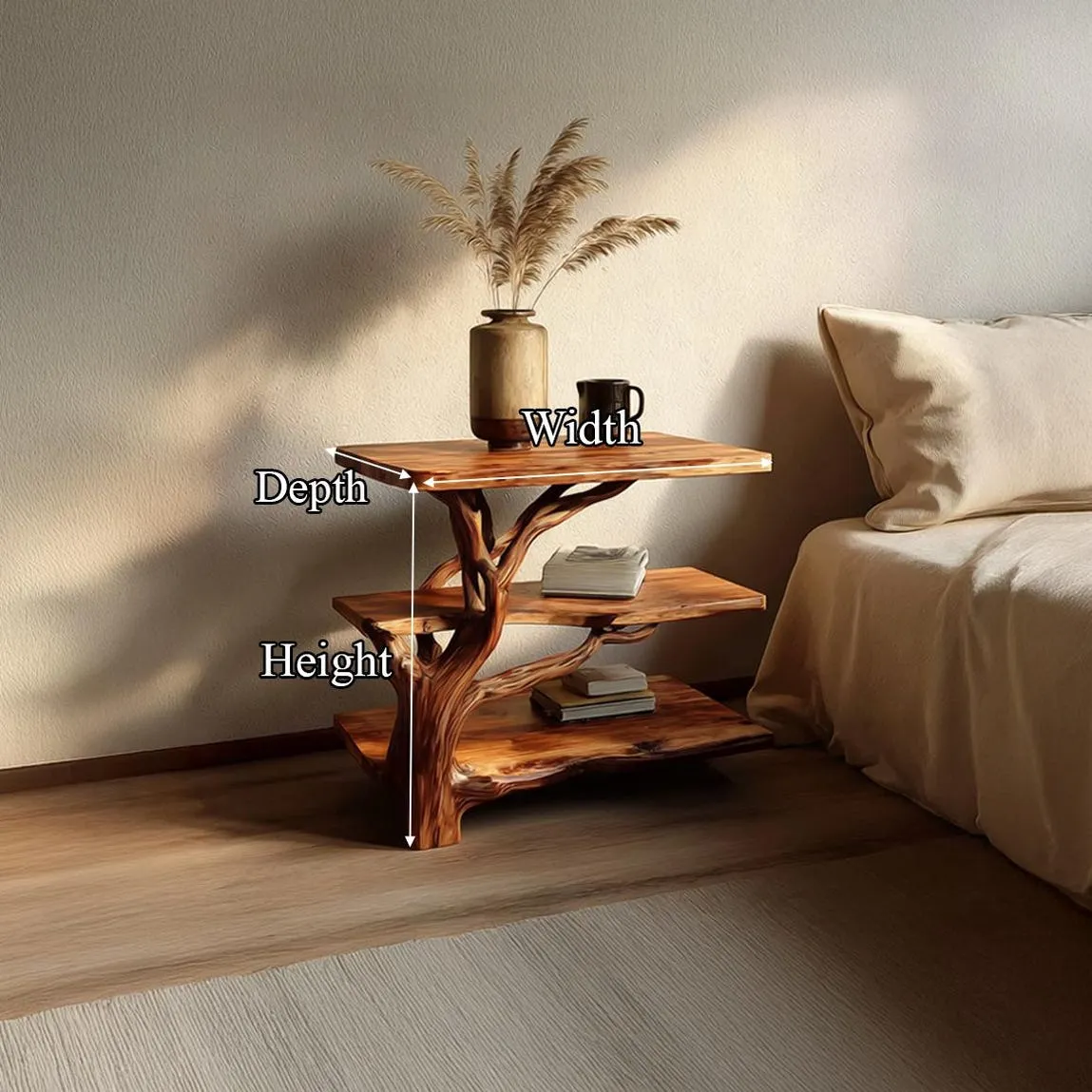 Farmhouse nightstand floating shelf wall art bedroom handmade end table natural wood bedside shelf rustic bedside table gift for home - Image 5