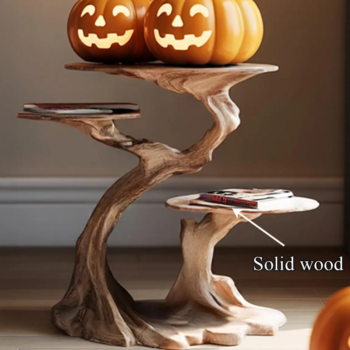 Solid Wood Bedside Table Nightstand Handmade Unique Furniture Rustic Bedroom Accent Halloween Home Decor - Image 5