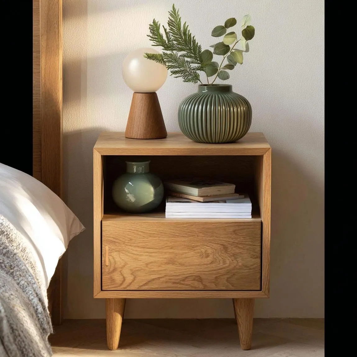 Minimalist Oak Nightstand Handmade Wooden Bedside Table with Drawer Scandinavian Bedroom Furniture, Modern Home Gift - Image 2