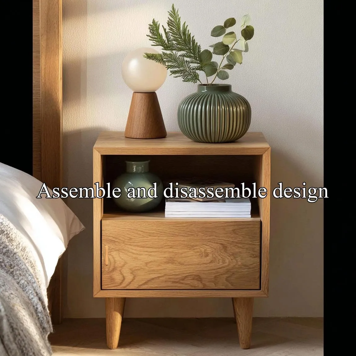 Minimalist Oak Nightstand Handmade Wooden Bedside Table with Drawer Scandinavian Bedroom Furniture, Modern Home Gift - Image 3