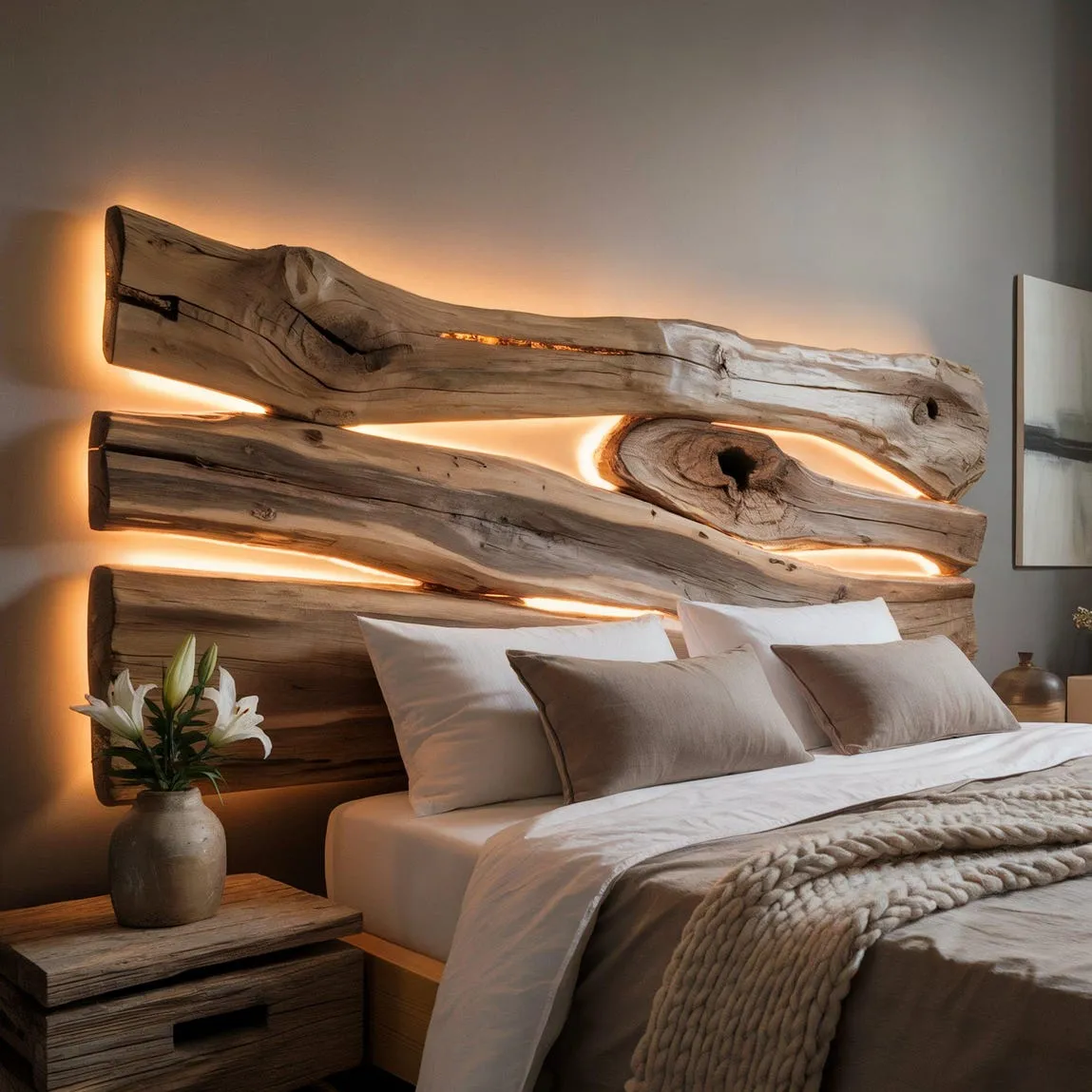Custom Natural Wood Headboard, Solid Wood Headboard, Wood Wall Decor Perfect for Unique Bedroom Decor