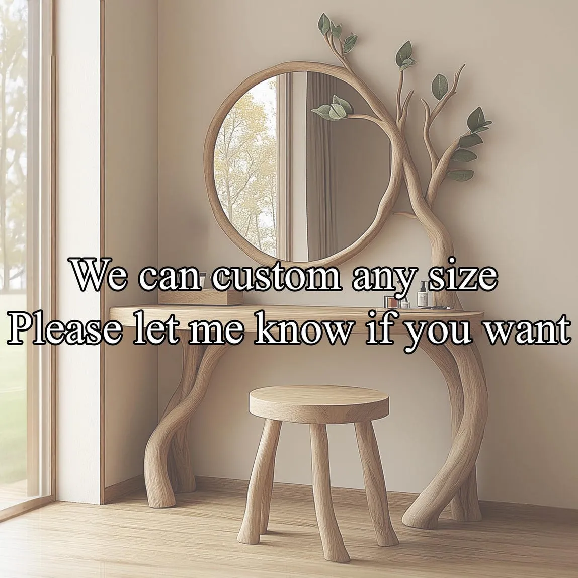 Custom dressing table solid wood mirror vanity table handmade unique grain wood bathroom wall art gift for her - Image 2