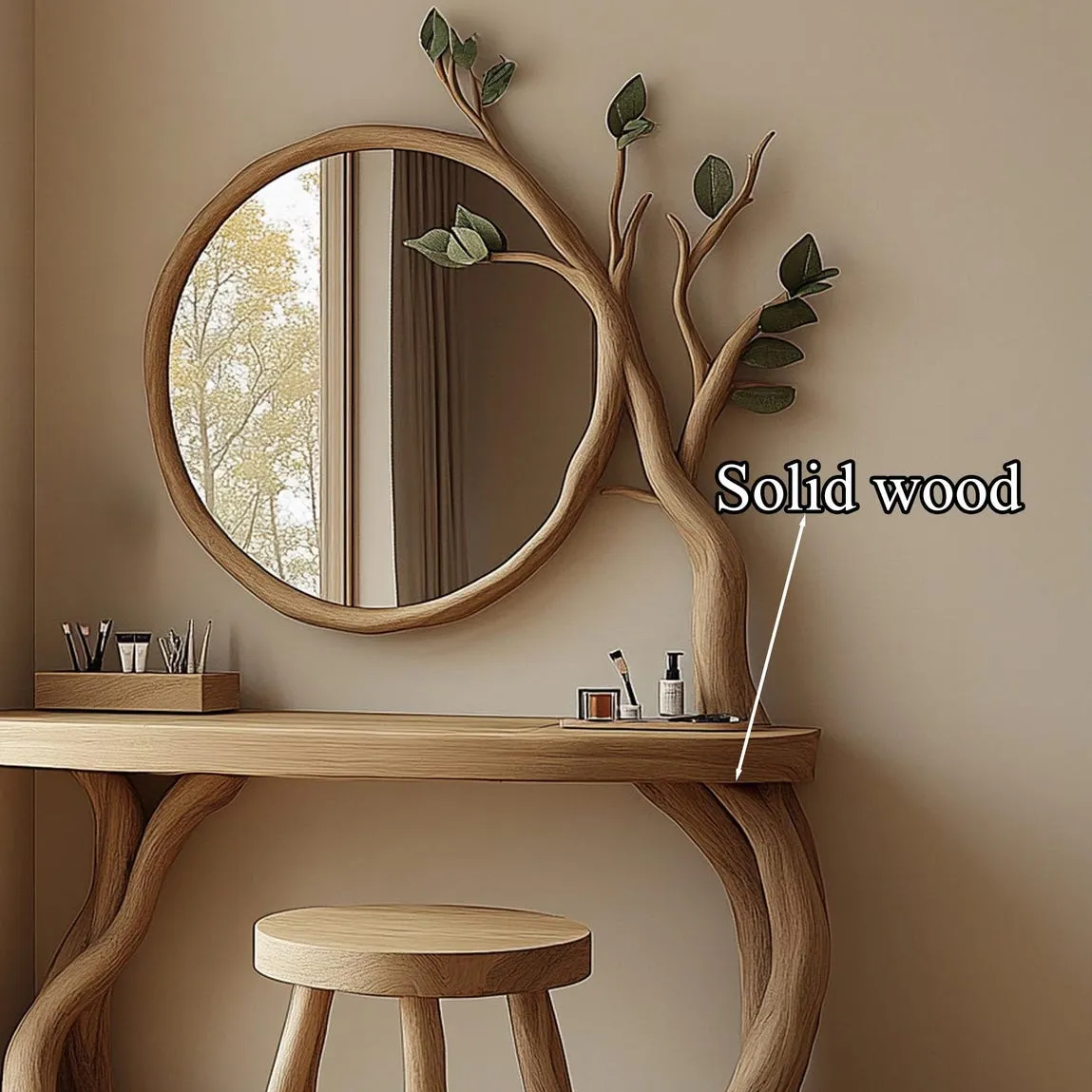 Custom dressing table solid wood mirror vanity table handmade unique grain wood bathroom wall art gift for her - Image 3