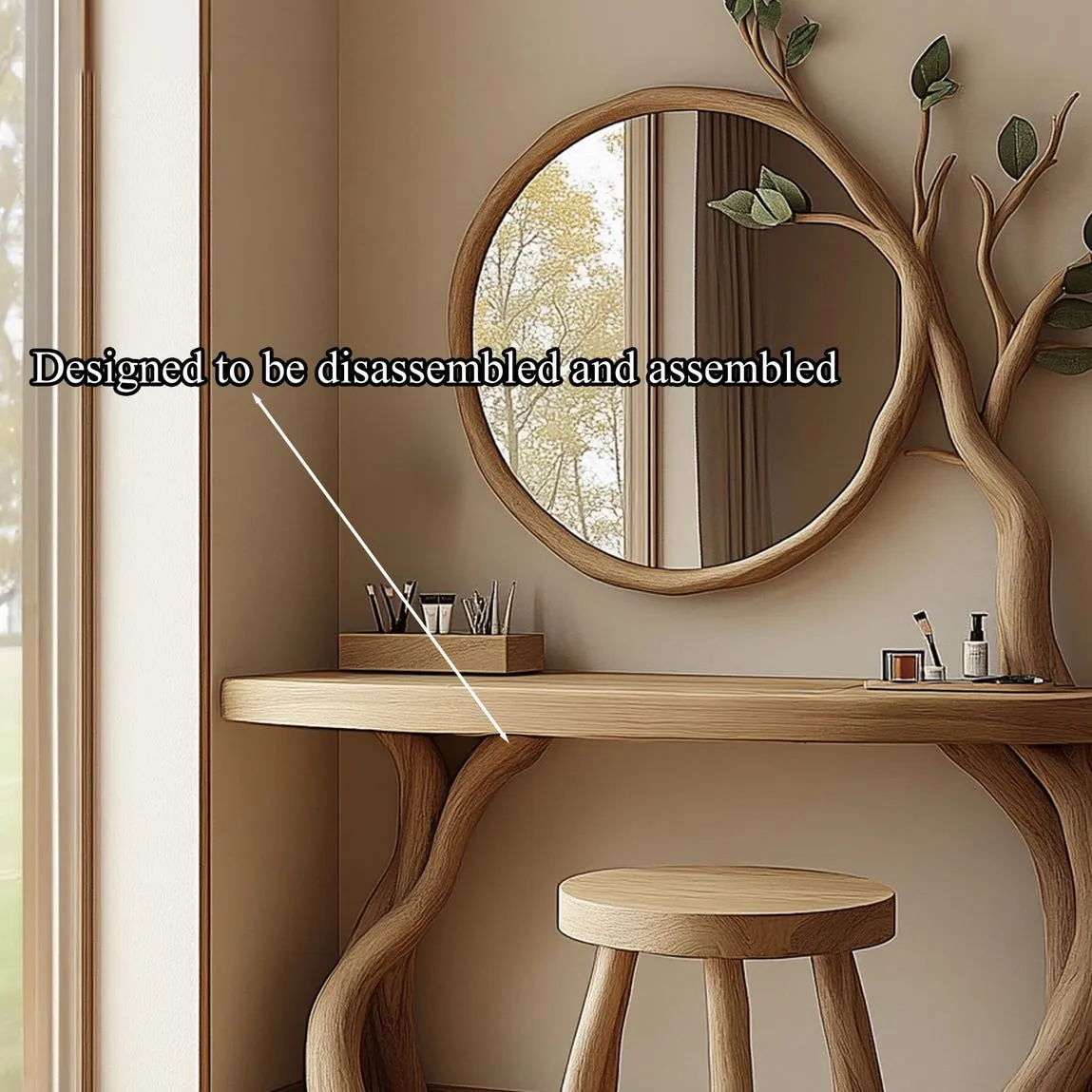 Custom dressing table solid wood mirror vanity table handmade unique grain wood bathroom wall art gift for her - Image 4