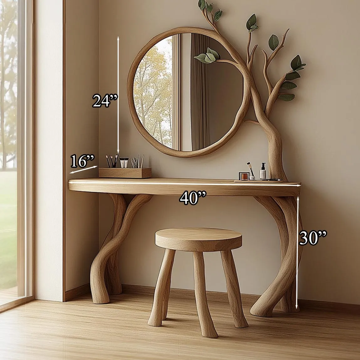 Custom dressing table solid wood mirror vanity table handmade unique grain wood bathroom wall art gift for her - Image 5
