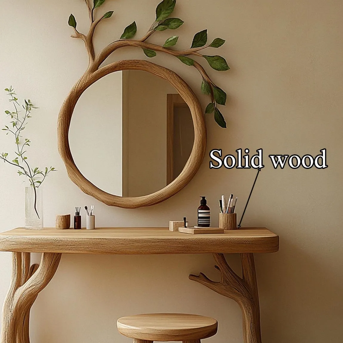 Unique Tree Branch Vanity Table & Mirror Set Handmade Solid Wood Dressing Table Rustic Natural Wood Furniture Gift for Her - Image 2