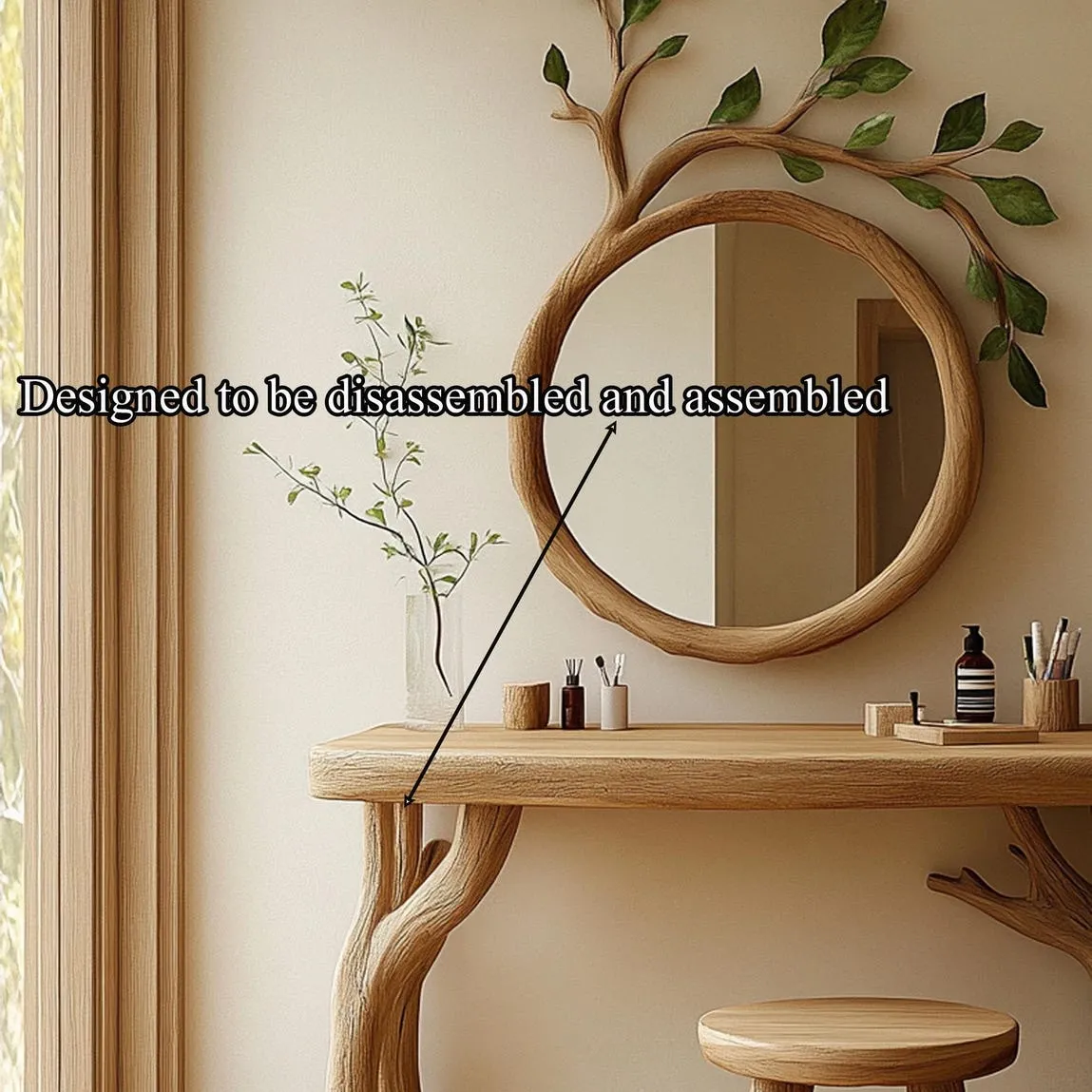Unique Tree Branch Vanity Table & Mirror Set Handmade Solid Wood Dressing Table Rustic Natural Wood Furniture Gift for Her - Image 3
