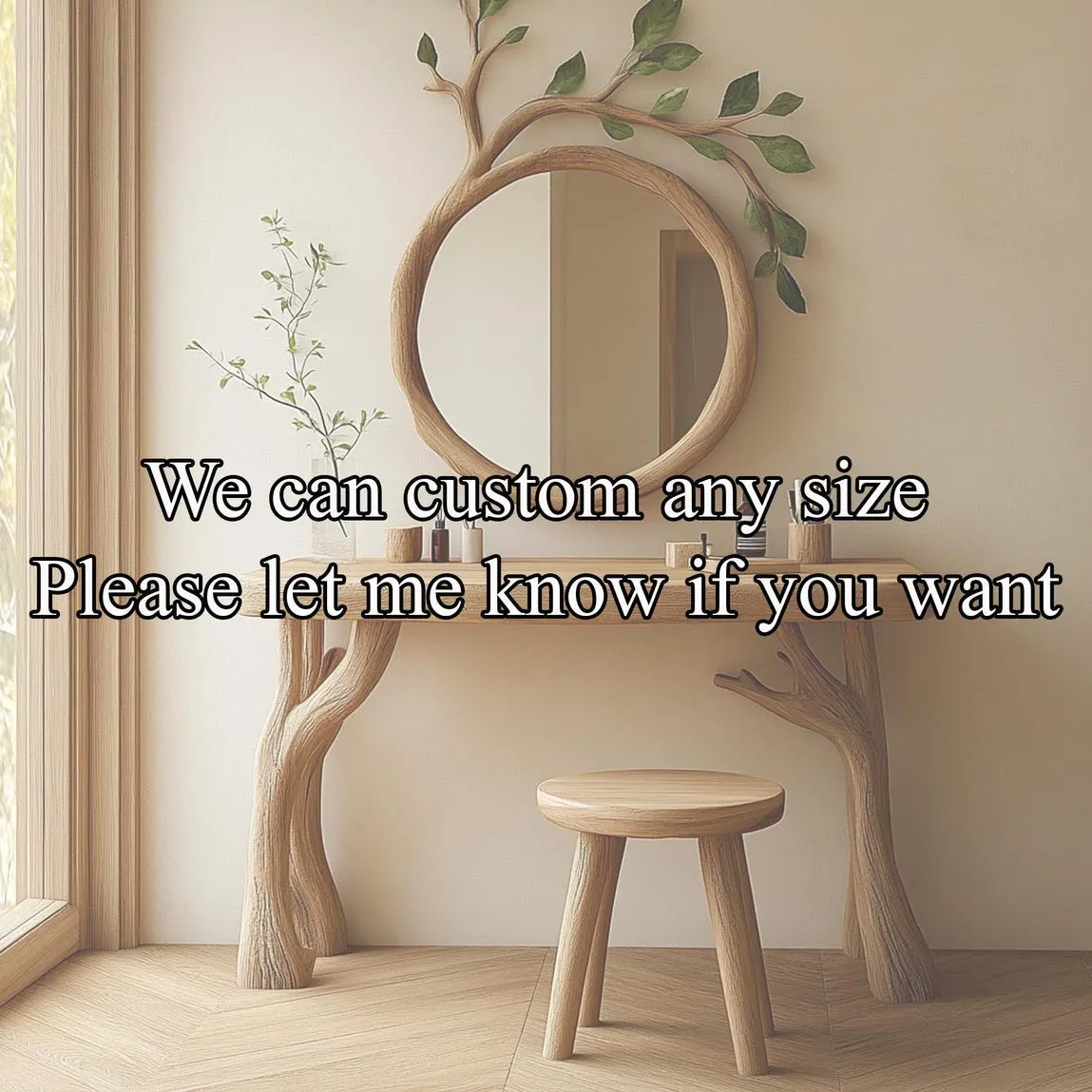 Unique Tree Branch Vanity Table & Mirror Set Handmade Solid Wood Dressing Table Rustic Natural Wood Furniture Gift for Her - Image 6
