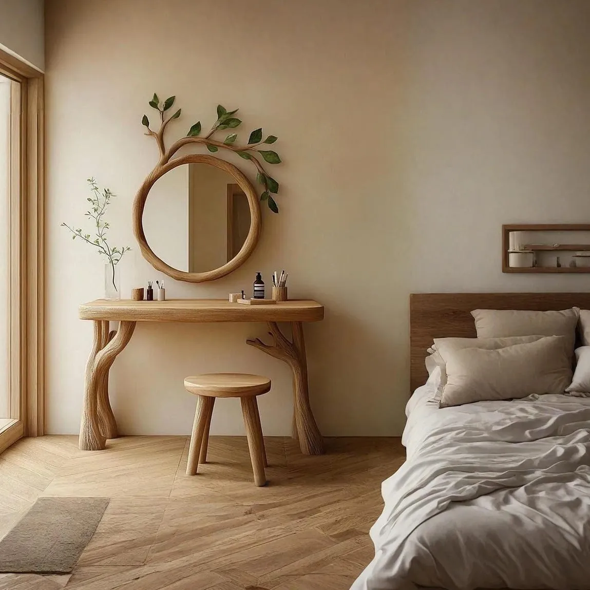 Unique Tree Branch Vanity Table & Mirror Set Handmade Solid Wood Dressing Table Rustic Natural Wood Furniture Gift for Her - Image 7