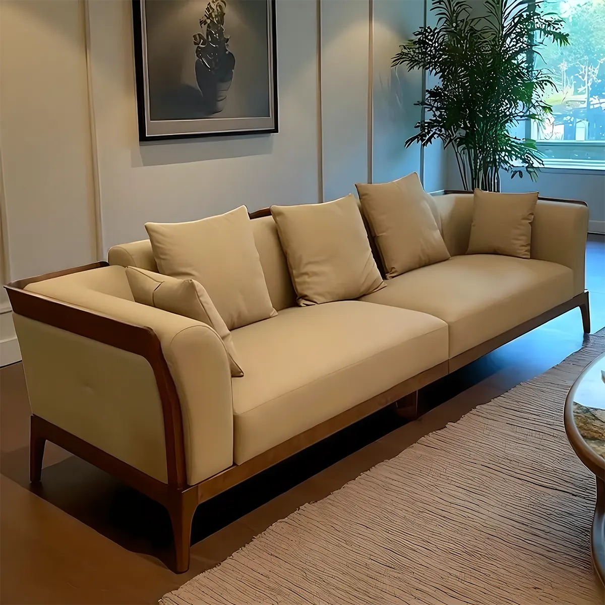 Ash Wood Sofa Covered With High-Quality Fabric - Sophisticated Style