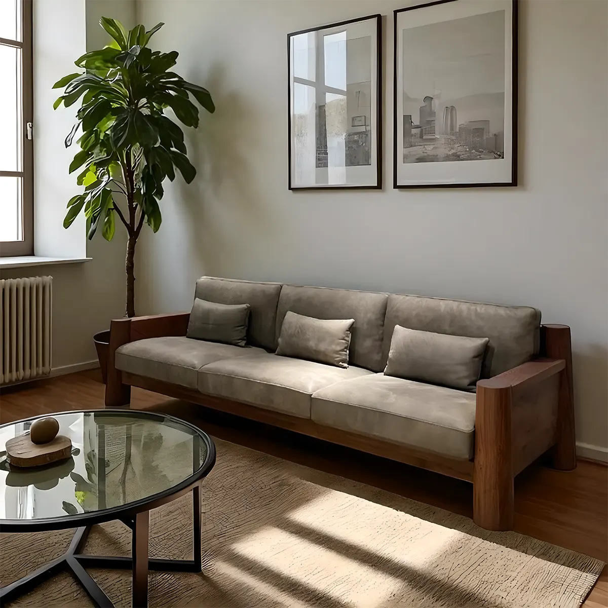 High-class Ash Wood Sofa Modern design, Natural Ash wood frame