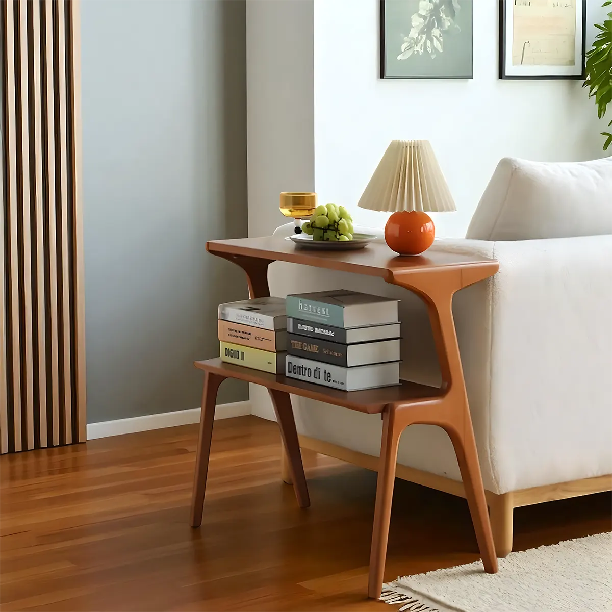 Mid‑Century Natural Wood 2-Tier End Table Unique Design