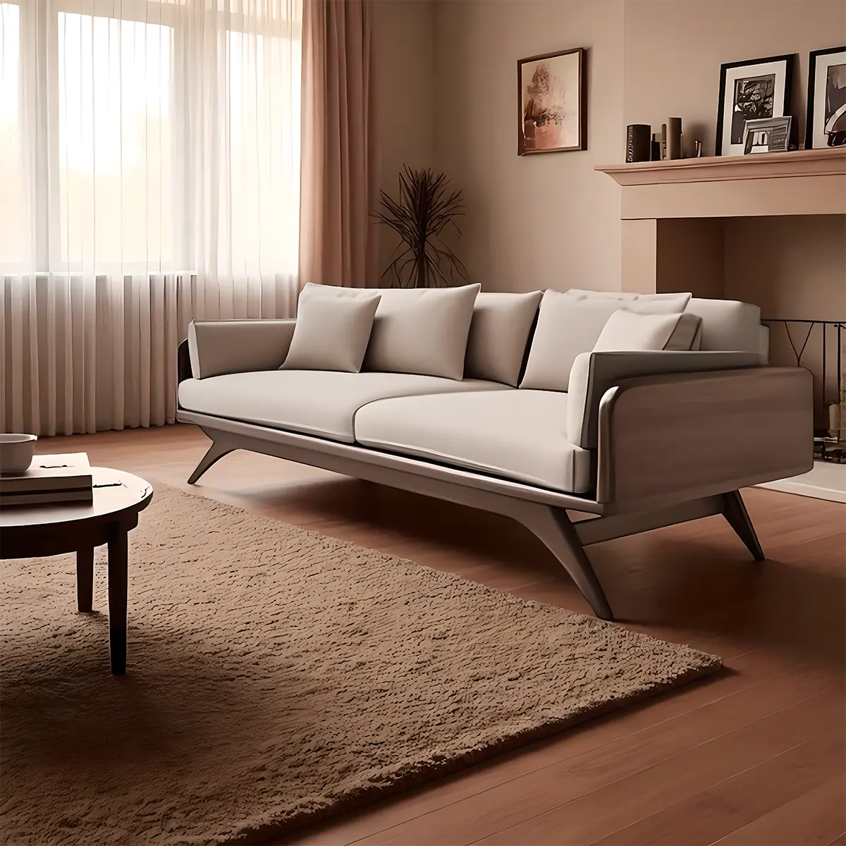 Modern Beveled Leg Ash Wood Sofa - Luxurious