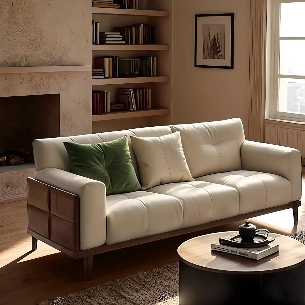 Modern Design Ash Leather Sofa Natural Ash Wood