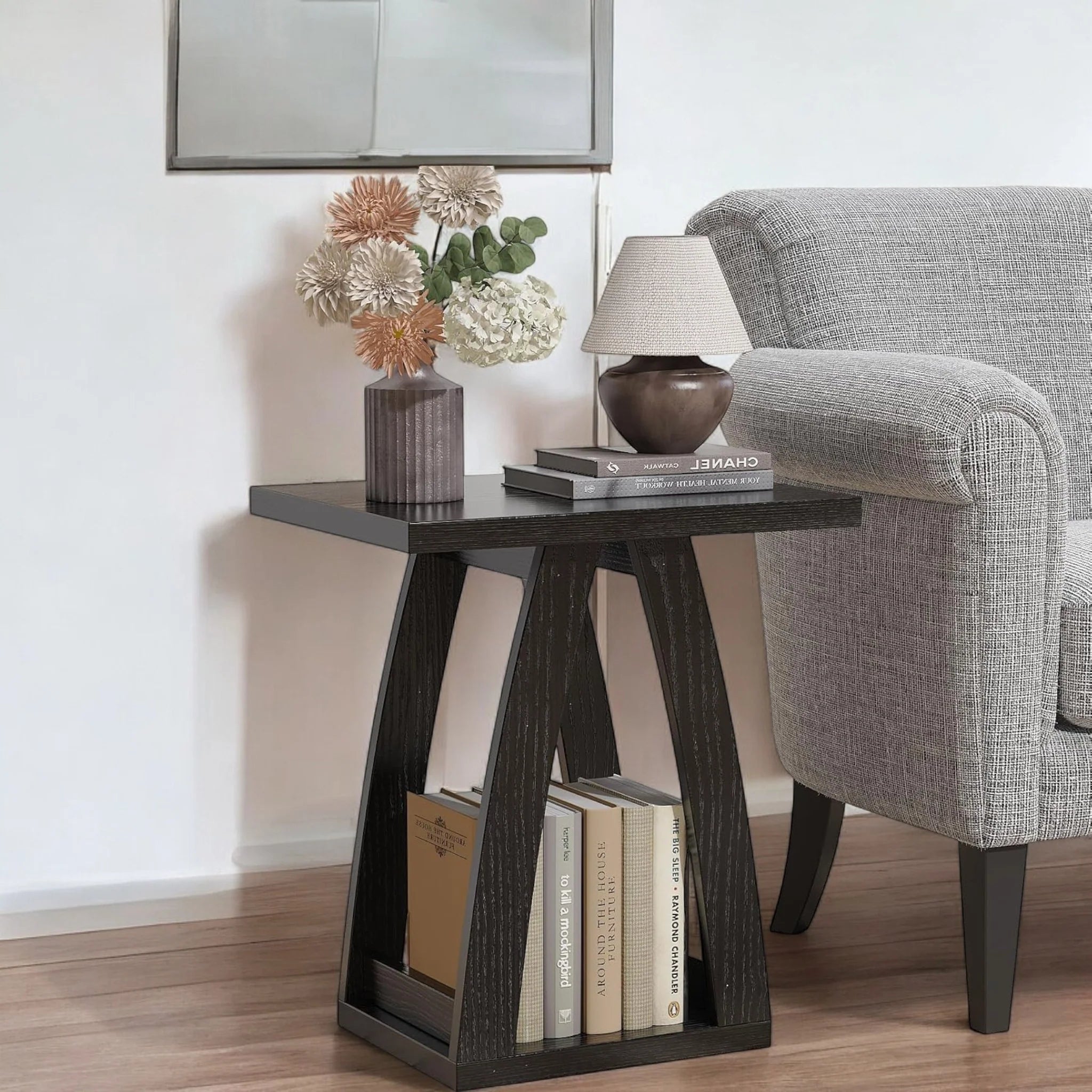 Modern Side Table with Book Storage Shelf for Living Room