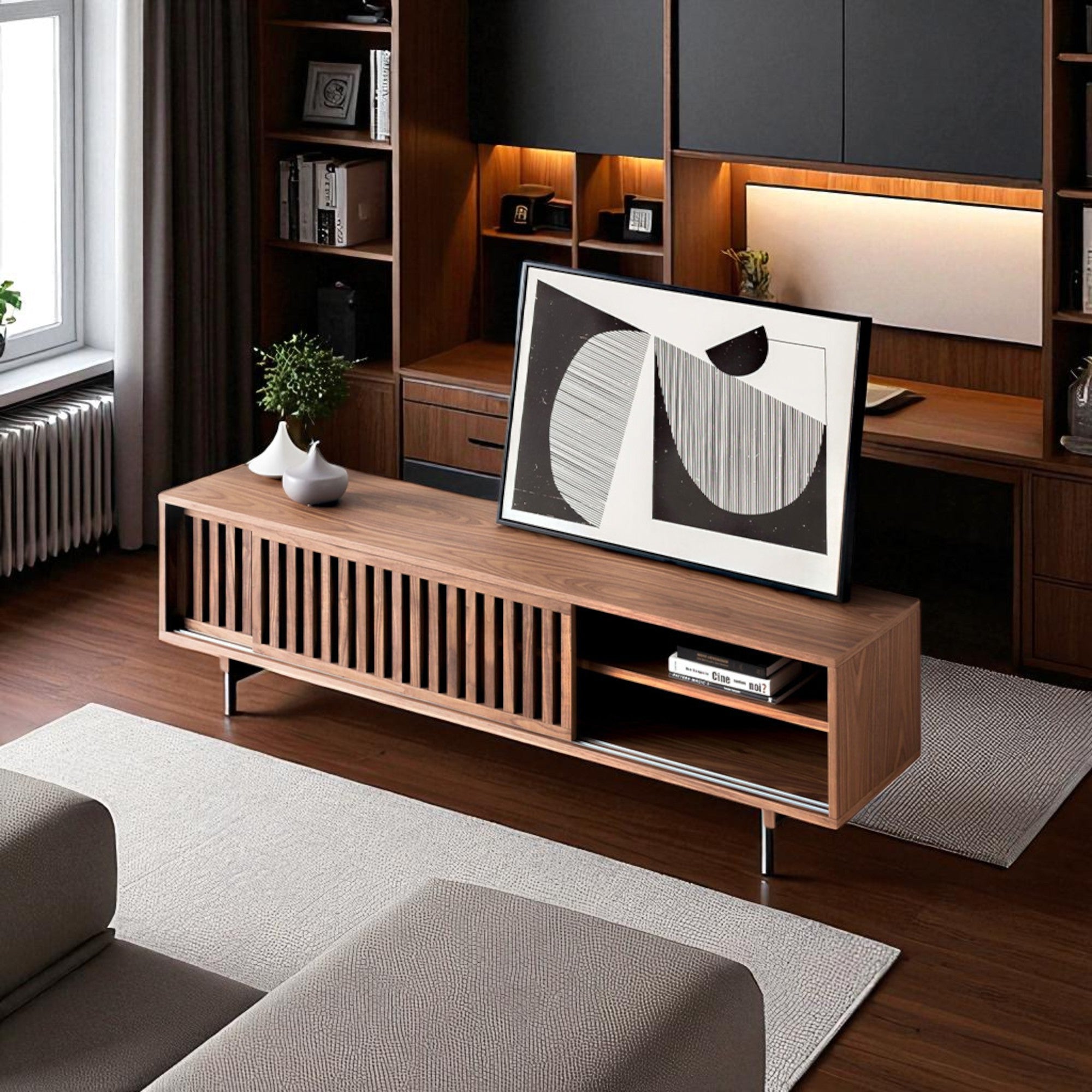 Modern Solid Wood TV Stand Minimalist Media Console