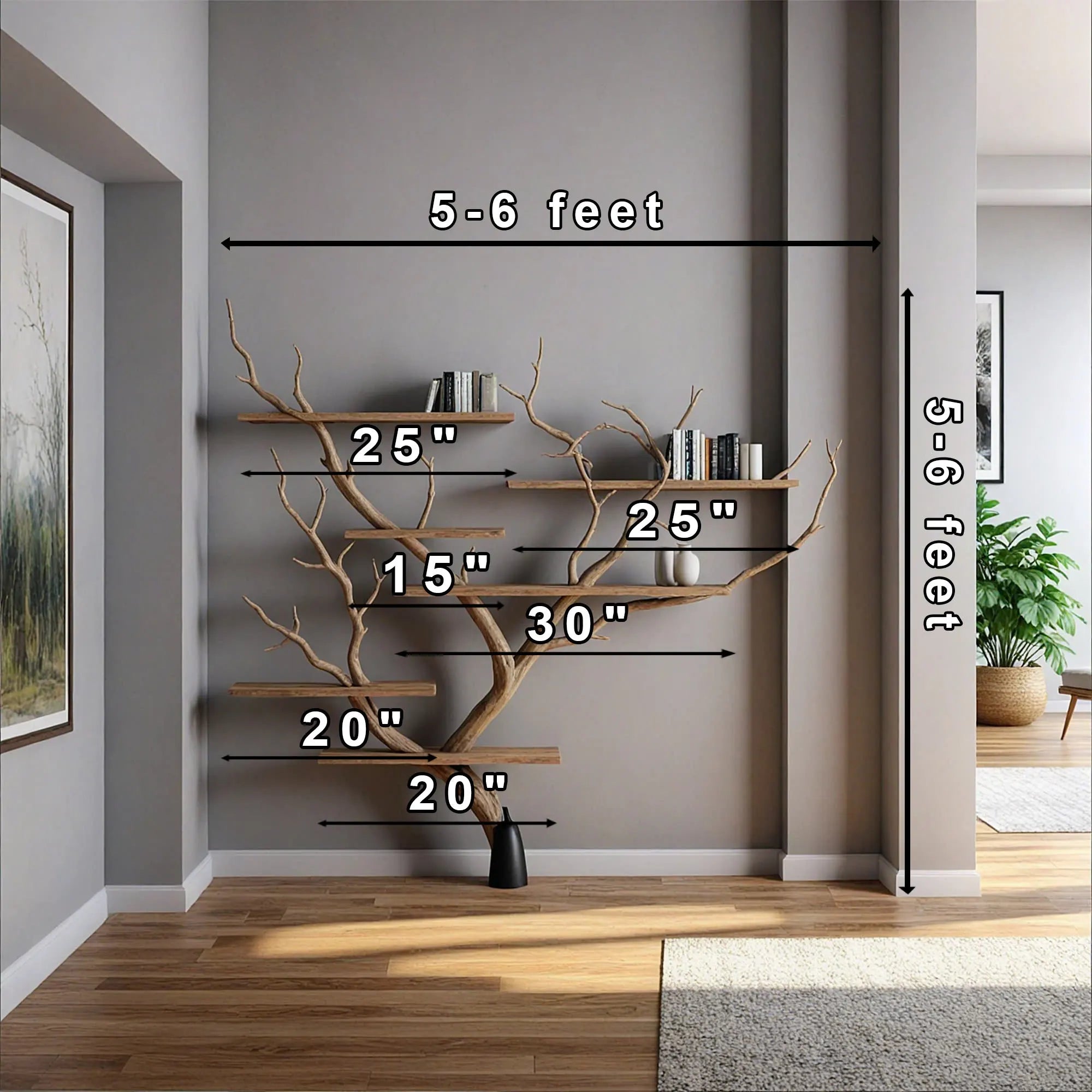 Rustic Tree Branch Floating Shelves, Perfect for Wall-Mounted Books and Decorative Displays