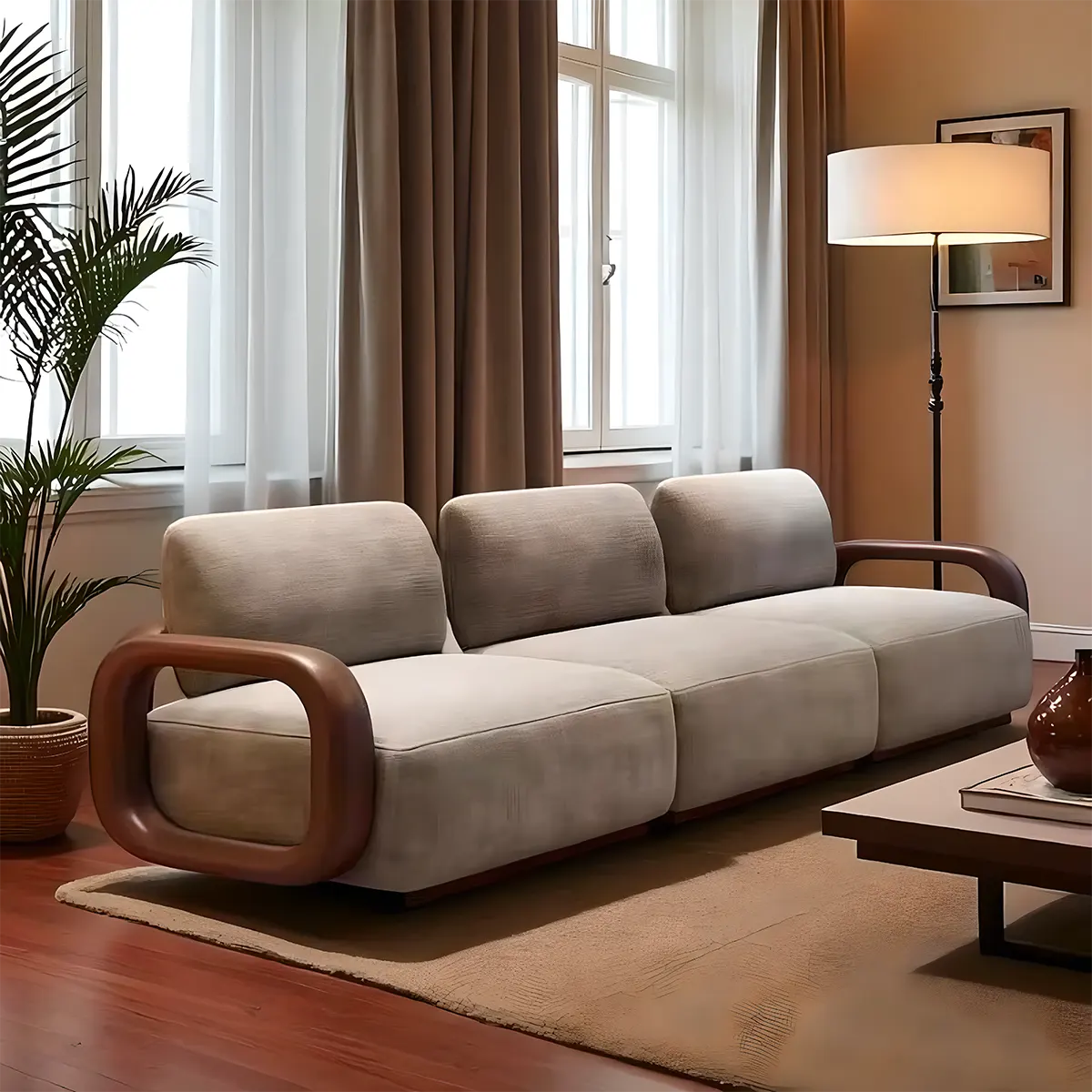 Simple 4 seater sofa Natural ash wood frame
