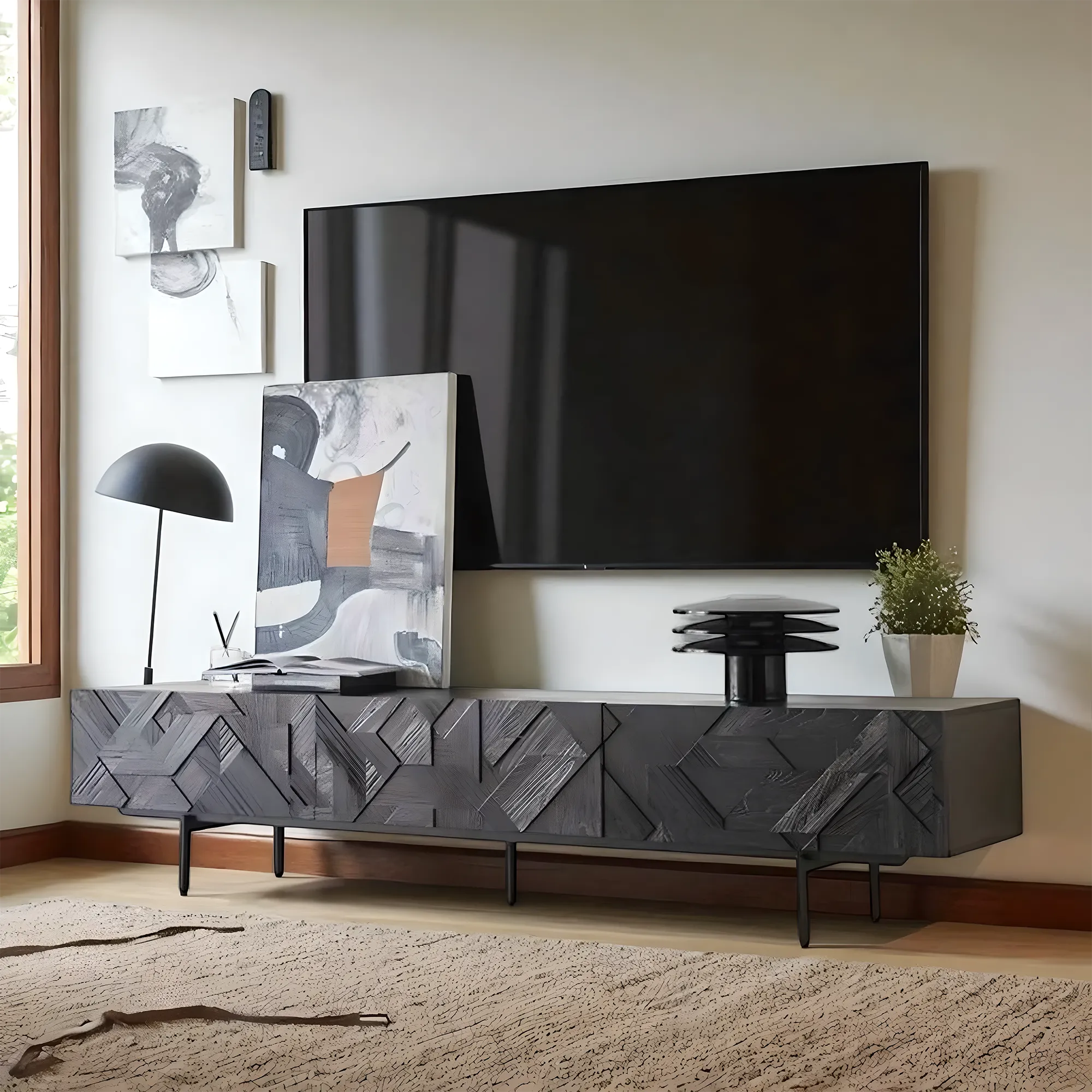 Solid Walnut Wood TV Shelf Impressive Modern Design