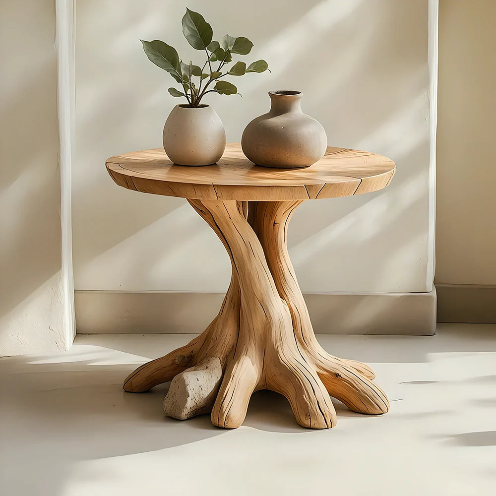 Handmade Solid Wood Round Table Rustic Live Edge Accent