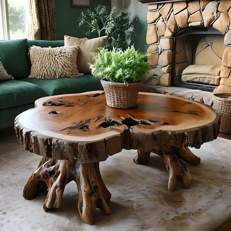 Round Tamarind Wood Coffee Table Handmade Rustic Design