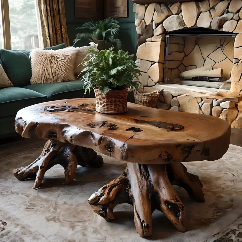Rustic Handmade Coffee Table Recycled Solid Wood Design