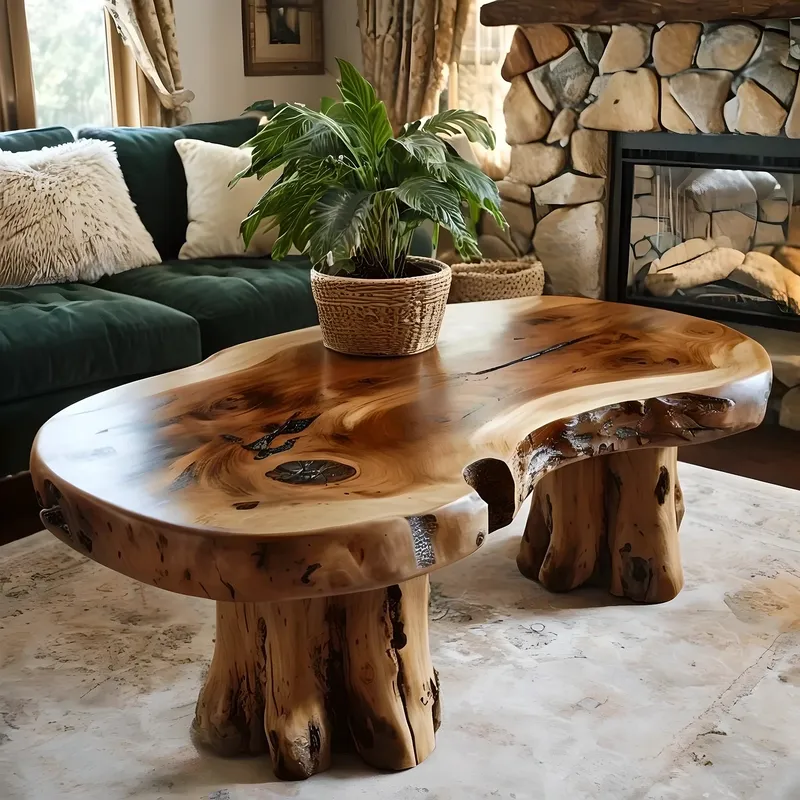 Rustic Solid Wood Tea Table Handmade Natural Coffee Table