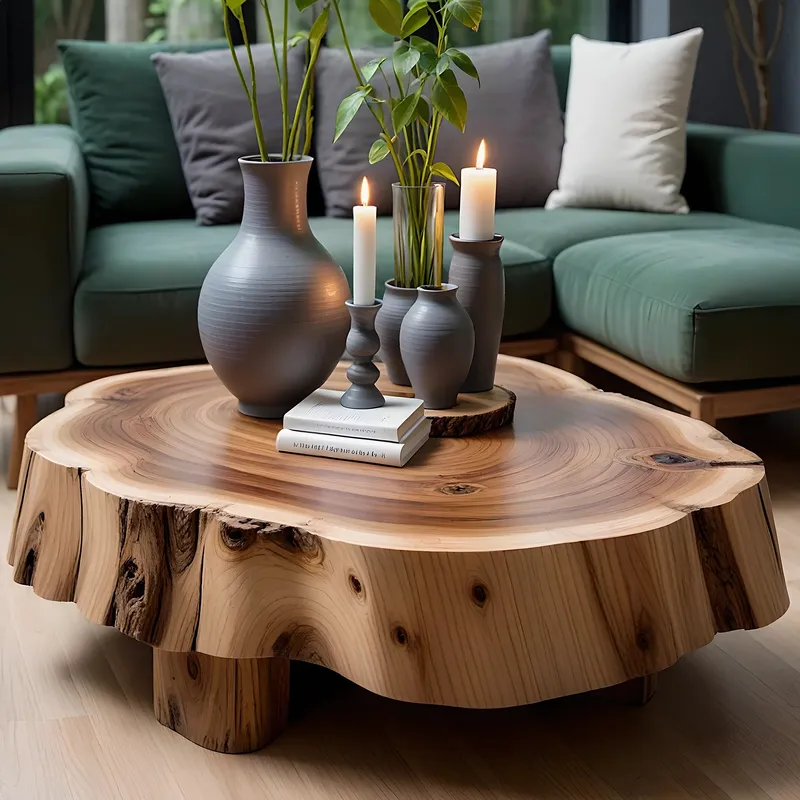 Handmade Round Solid Wood Coffee Table Rustic Living Room Décor