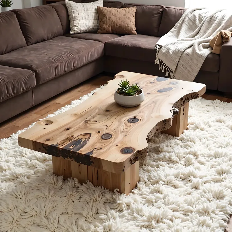 Handmade Rustic Live Edge Coffee Table in Solid Natural Wood