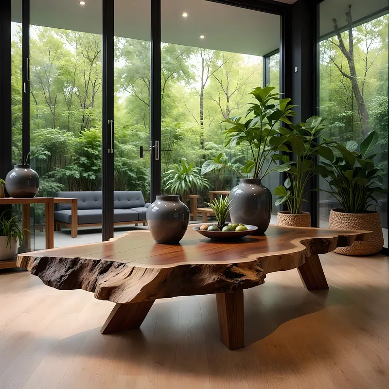 Modern Rustic Solid Wood Coffee Table with Live Edge